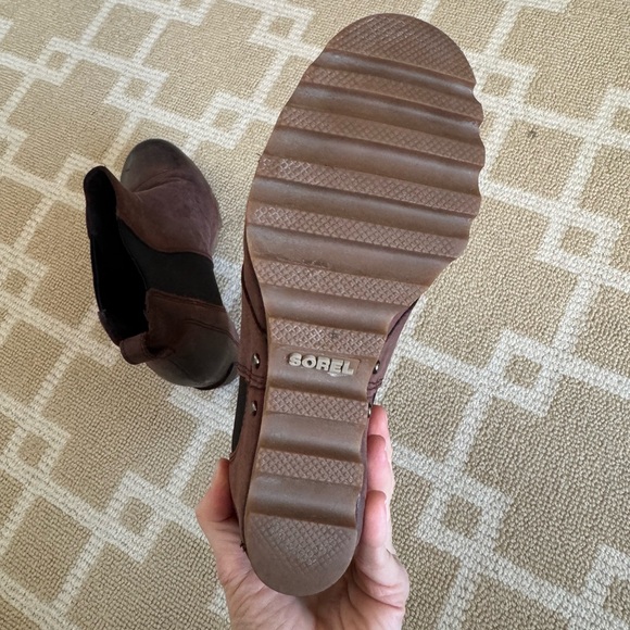 Sorel Lea Wedge Leather Chelsea Boots Lug Sole Gorpcore Streetwear Brown 7.5 - Picture 8 of 8